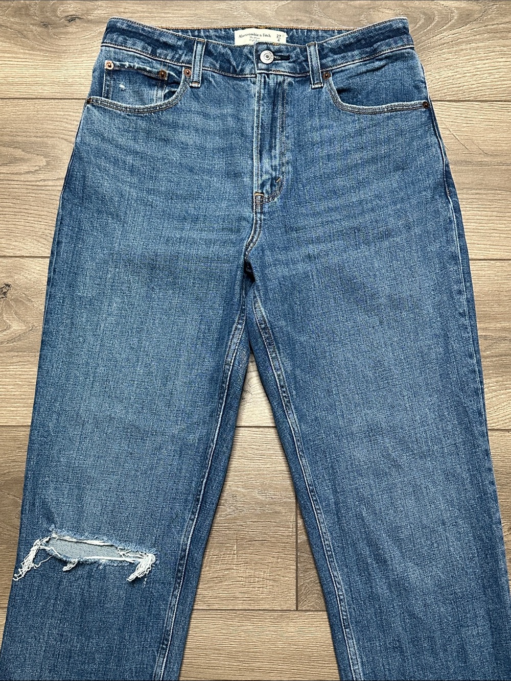 Abercrombie & Fitch The Mom‎ High Rise Curve Love Stretch Blue Ankle Jeans 27 - Picture 2 of 11